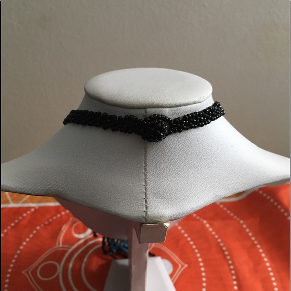 Turquoise & Black Glass Seed & Multi Strand Boho Handkerchief Necklace - Picture 12 of 13